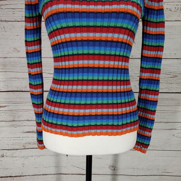 Tommy Hilfiger Women's Multicolor Stripe 100%Cotton Mock Neck Sweater Size S/P - Picture 3 of 11